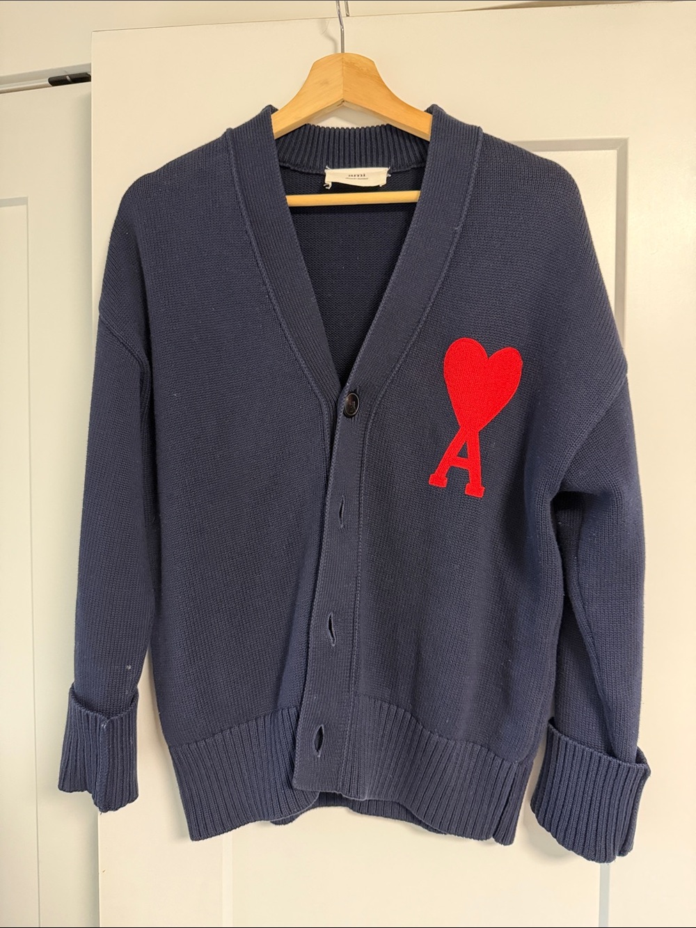 Ami Navy Cardigan with Red Heart 'A' Patch